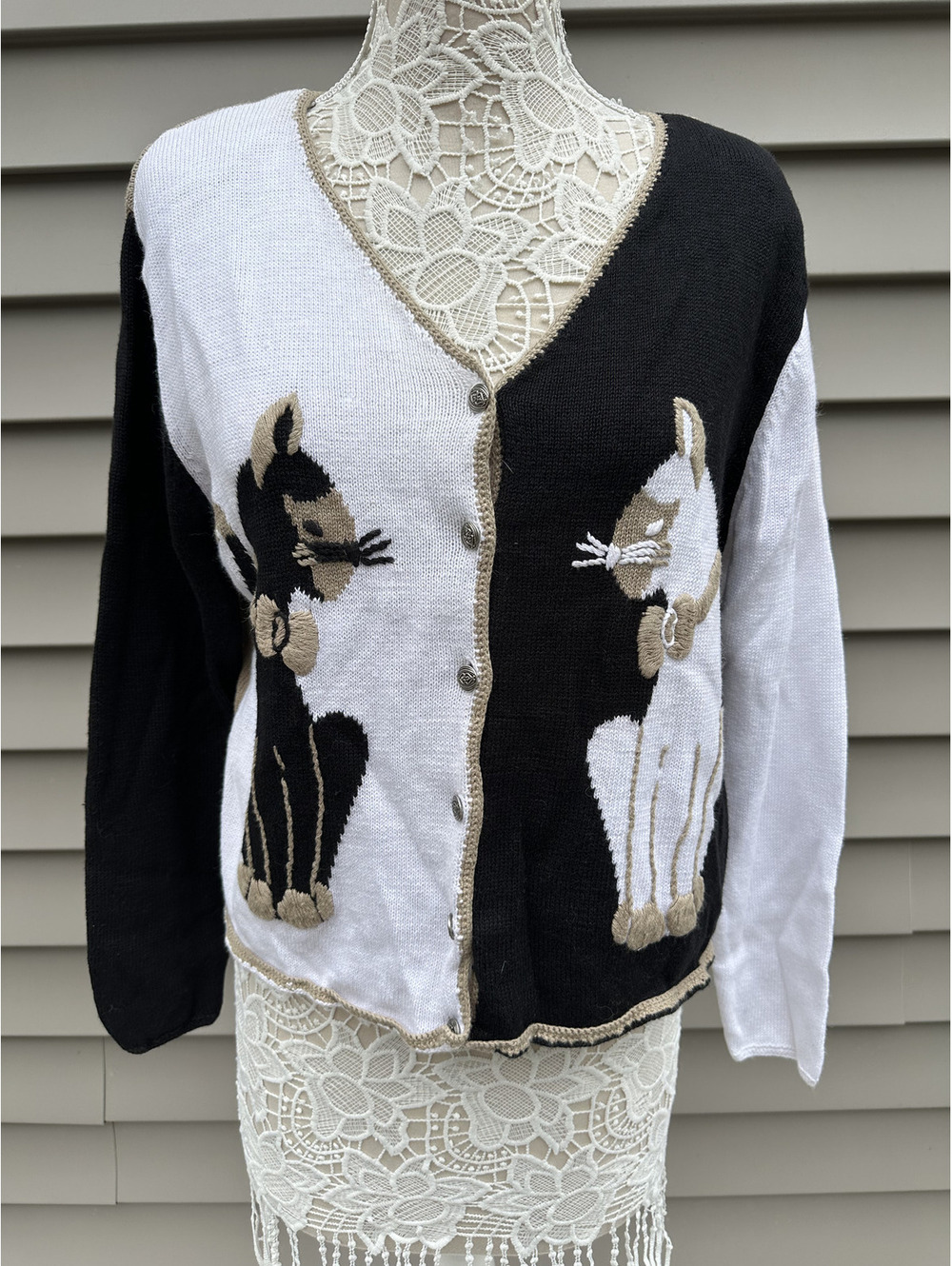 Christopher & Banks Vintage Cat Embroidered Cardigan Sweater